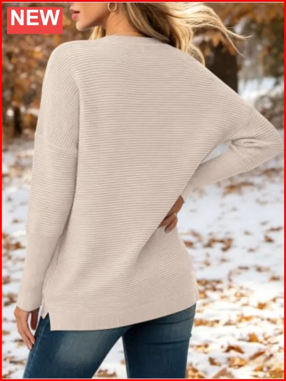 Oversized Ribbed Knit Pullover Sweater with Batwing Sleeves